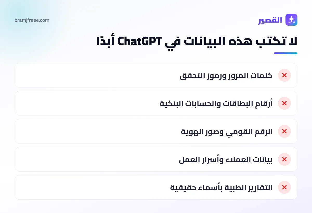 بيانات لا يجب مشاركتها مع شات جي بي تي لحماية الخصوصية